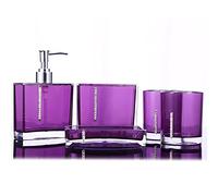 LIZEALUCKY Bathroom Accessories Set, 5 Pieces Acrylic Bathroom Decor Gift Set, Toothbrush Holder, Toothbrush Cup, Lotion Dispenser, Soap Dish,Toilet Brush Holder,Purple