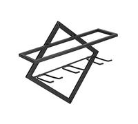 LIZEALUCKY Black Rhombus Shaped Double Layer Wine Rack for Wine Cellar Home Bar Wall Mounted Hold a Bottle of Wine, 3 Glasses