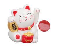 LIZEALUCKY Chinese Lucky Cat Decoration, Solar Light Induction Statue Cute Cat, Plastic Chinese Fortune Cat Waving Arm Decoration for Office Desks, Window, Car Dashboard (Sit Sideways White)