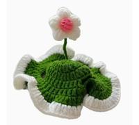 LIZEALUCKY Knitted Flower Cat Hat with Ear Holes Adjustable Tie Soft Cute Crochet Kitten Hat Charming Cat Hat with a Flower Cotton for Dog Puppy Pet Kitten (M)