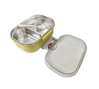 LIZEALUCKY Lunch Box, 2 Compartments Bento Box Lunch Container Portable Bento Box Stainless Steel Liner Safety Lunch Box for Adult,7.9x5.3x3.1in (Yellow and Green)