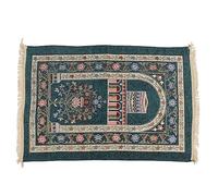 LIZEALUCKY Prayer Rug Islamic Muslim Ethnic Style Prayer Mat Ramadam Gift Tassel Design Travel Pilgrimage Meditation Chenille Material for Men Women Bedroom Kitchen (Dark Green)