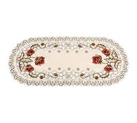 LIZEALUCKY Red Floral Flower Lace Hollow Embroidered Table Runner Cutwork TableclothTable Top for Home Party Wedding Restaurant Dining Decoration(Oval)
