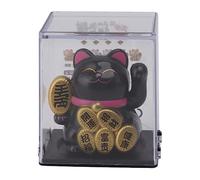LIZEALUCKY Solar Powered Fortune Cat, Lucky Cat Good Luck Feng Shui Decoration, Mini Cats Wealth Welcoming Cute Cat with Waving Arm, for Home Display Car Decor (Black)