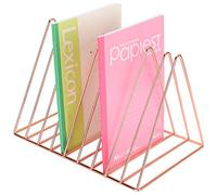 LIZEALUCKY Triangle Desk Organizers Metal Wire Magazine File Holder 9 Sections Decorative File Folder Organizer Vinyl Record Storage Office File Organizer For Desk, Rose Gold Magazine File Holder