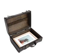 LIZEALUCKY Vintage Wooden Suitcase with Buckle Lock, Large Capicity Antique Treasure Storage Chest with Leather Trim, Decorative Wooden Storage Trunk for Photography Prop, Home Decoration, Storage