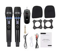 LIZEALUCKY Wireless Microphone UHF Mini BT Receiver Handheld Mic for Home Karaoke Church Singing Rechargeable Black (1 Receiver with 2 Microphones)