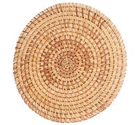 LIZEALUCKY Woven Round Rattan Placemat Natural Hand-Made Rattan Braid Placemat Unique Insulation Decorative Table top for Large Vessels Hot Dishes Pan Pot(22cm)