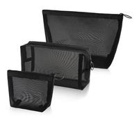 LiZEROGDAX 3Pcs black 3size Mesh Makeup Bags Travel Pouches for Toiletries, Portable with Zipper Cosmetic Makeup Organizer Pouch for Women Home Travel Ofiice Pencil Case