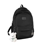 LIZHAYG Black School Bag Student Japanese Large-capacity Backpack Girl Simple And Versatile Unisex Polyester Material Doll Decoration(Black)