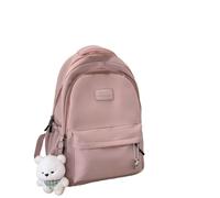 LIZHAYG Black School Bag Student Japanese Large-capacity Backpack Girl Simple And Versatile Unisex Polyester Material Doll Decoration(Pink)