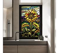 LIZHOUMIL Colorful Sunflower Privacy Window Film Stained Glass Window Film UV Blocking Heat Insulation Privacy Film Removable Decorative Static Cling for Living Room Bedroom 60X100cm