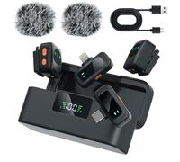 LIZHUZHONG Ai Mini Mic Wireless Lavalier Microphone System (2TX+2RX+Case), Magnetic & Clip-On Microphone for iPhone, Android, Vlogging, Studio-Quality Sound, 48H Battery, Ai Noise Cancelling