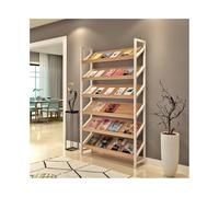 Lizhuzhuzs28 Office Modern Design Magazine Rack Wooden Storage Rack Slant Display Bookshelves Floor-to-Ceiling Advertising Literature(White+Light Walnut)