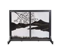 Lizhuzhuzs28 Spark Guard Black Fireplace Screen with Landscape Carving and Hollow out Patterns Double Door Fireproof Partition Spark Protection