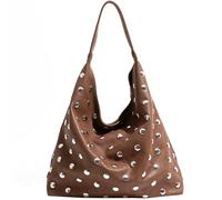 Liziblloy Slouchy Shoulder Bag Soft Vegan Leather Hobo Bags for Women Large Studded Tote Purses, Brown, One Size