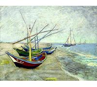 liziciti 5D Diamond Painting Art Kit for Adults, Full Drills Van Gogh's Masterpieces Rhinestone Cross Stitch Embroidery 30x40cm (Fishing Boats on The Beach)