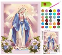 liziciti DIY 5D Virgin Mary Diamond Painting Kits Full Drill Resin Mother Blossoms Pictures for Home Wall Decor Gift, Canvas Size 12'' x 16'', Upgraded Version, Multicolor (art-zsh-sm8usF)