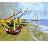 liziciti Paint by Number Kit On Canvas for Adults Beginner Van Gogh Famous Paintings DIY Acrylic Oil Painting Arts 16x20 Inch (Frameless, Fishing Boats)