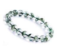 LiZiFang 9mm Green Natural Phantom Quartz Gemstone Crystal Stretch Round Bead Bracelet