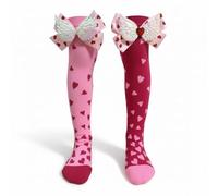 Lizihaowu Little Girl Crazy Animal Socks, Cute Knee High 3D Wacky Funky Stretch Mid To High Novelty Socks for Kids (Red+Angel Wings