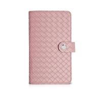 lizimandu Business Card Holder Book, Business Card Book Case PU Leather Organization Binder Name ID Card Holder for Men & Women, Up to 96 Cards Capacity, 1-Woven Pink, 1 Pack