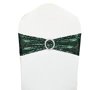 LIZIMI Chair Sashes Sequin Stretch Chair Bands Dark Green Spandex Polyester Bows for Party Hotel Wedding Banquets Decoration - 6 Pcs Hunter Emerald Green