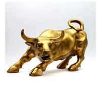 Lizipai Feng Shui Fortune Brass Street Bull Statue, Sculpture Home Decoration Golden Copper Bull Represents Good Luck of Career and Wealth