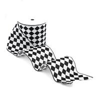 LIZLOVESS Black and White Diamond Glitter Wired Ribbon 4", 10 Yards