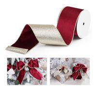 LIZLOVESS Burgundy Velvet Wired Ribbon with Glitter Back, 4 Inch x 10 Yards, Perfect for Christmas Tree, Gift Wrapping, Mantel, Wreaths, Luxurious Festive Elegance