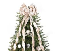 LIZLOVESS Champagne Velvet Ribbon Christmas Tree Topper Bow 13" x 53", 1PC