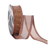 LIZLOVESS Copper Christmas Ribbon Wired 1.5 Inch Metallic Brown Wired Ribbon with Glitter Stripe for Christmas Tree, Wreaths Supplies, Garland, Swag, Fall, Thanksgiving Holiday Decor- 20 Yards