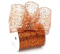 LIZLOVESS Copper Glitter Mesh Wired Ribbon 4" X 10 Yards Burnt Orange Ribbon Webbed Terracotta Sequin and Glitter Christmas Ribbon for Tree Decoration, Garlands and Swags, Home Decor, Wreath Supplies