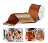 LIZLOVESS Copper Velvet Wired Ribbon with Glitter Back, 4 Inch x 10 Yards, Perfect for Christmas Tree Decorations, Gift Wrapping, Crafts, Wreaths Supplies, Topper Bows
