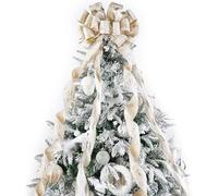LIZLOVESS Ivory and Champagne Gold Christmas Tree Topper Bow 13 x 53 Inch Large With Streamer and Bauble Patterns for Xmas Tree Wreaths Door Staircase Home Decor