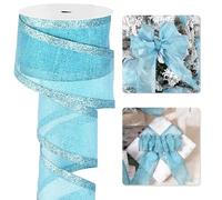 LIZLOVESS Teal Christmas Ribbon Wired 2.5 Inch Metallic Turquoise Wired Ribbon with Glitter Stripe, Blue Ribbon for Christmas Tree, Wreaths Supplies, Swag, Garland, Holiday Decor - 10 Yards