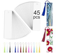 LIZOIDZSM 45 Pcs sublimation bookmarks，sublimation bookmark blank Aluminum Metal Bookmarks Bulk DIY Bookmarks with Hole and Colorful Tassels for Crafts Reading School Office Supplies, White