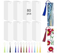 LIZOIDZSM 80 Pcs Sublimation Bookmarks, Aluminium Metal Bookmarks with Hole and Colorful Tassels for Crafts, Reading, School, Office Supplies