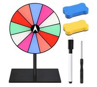 Lizricona Spinning Prize Wheel 12-Slot with Square Base, Spin the Wheel with Stand Set Includes Marker and Eraser, 6 Colorful Sections Tabletop Use for Parties Classroom Games and Promotional Events