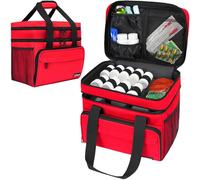 LIZSEN Large Medicine Storage Bag, Double Layer Pill Bottle Organizer Storage Bags with Lockable Zipper, Medication Travel Bag Carrying Case for Men Women (Red)