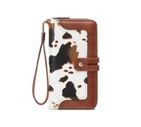 Lizynuty Womens Cow Print PU Wallet Zip Closure RFID Blocking Purse Retro Solid Color Portable Card Holders, Colorful, 19x3x11cm/7.48x1.18x4.33inch, Solid