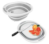 LIZZIE JACOBS 1 Collapsible Washing Up Bowl Basin and Chopping Board with Drain Plug Multipurpose Basket Foldable Camping Sink Fruits Vegetables Pasta Dish Tub Basin Food Strainer Storage Basket, 2 in