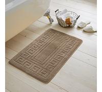 LIZZIE JACOBS 2 Pieces Bath Mat and Pedestal Mat Sets Anti Slip Extra Absorbent Regular Size Super Soft Greek Style Bathroom Rugs (Latte)