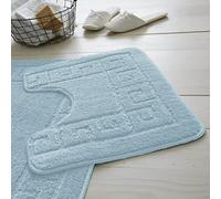 LIZZIE JACOBS 2 Pieces Bath Mat and Pedestal Mat Sets Anti Slip Extra Absorbent Regular Size Super Soft Greek Style Bathroom Rugs (Aqua)