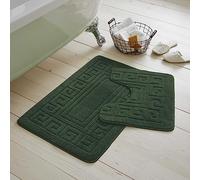 LIZZIE JACOBS 2 Pieces Bath Mat and Pedestal Mat Sets Anti Slip Extra Absorbent Regular Size Super Soft Greek Style Bathroom Rugs (Dark Green GC)