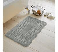 LIZZIE JACOBS 2 Pieces Bath Mat and Pedestal Mat Sets Anti Slip Extra Absorbent Regular Size Super Soft Greek Style Bathroom Rugs (Silver)