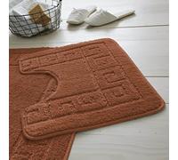 LIZZIE JACOBS 2 Pieces Bath Mat and Pedestal Mat Sets Anti Slip Extra Absorbent Regular Size Super Soft Greek Style Bathroom Rugs (Terracotta)