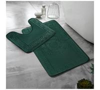 LIZZIE JACOBS 2 Pieces Jacquard Greek Style Bath Mat and Pedestal Mat Set Super Soft Memory Foam Non Slip Absorbent Toilet Rugs Embossed Gr esign Bathroom Regular Size Rugs (Green)