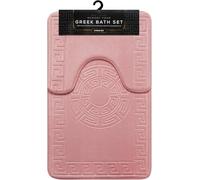 LIZZIE JACOBS 2 Pieces Jacquard Greek Style Bath Mat and Pedestal Mat Set Super Soft Memory Foam Non Slip Absorbent Toilet Rugs Embossed Greek Design Bathroom Regular Size Rugs (Blush Pink)