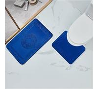 LIZZIE JACOBS 2 Pieces Jacquard Greek Style Bath Mat and Pedestal Mat Set Super Soft Memory Foam Non Slip Absorbent Toilet Rugs Embossed Greek Design Bathroom Regular Size Rugs (Royal Blue)